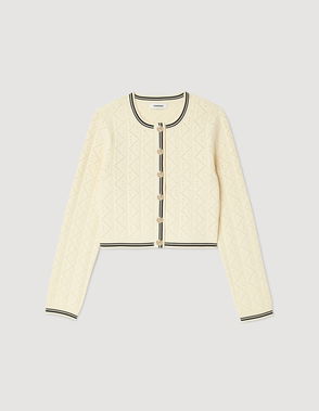 V-Neck Pointelle Knit Cardigan