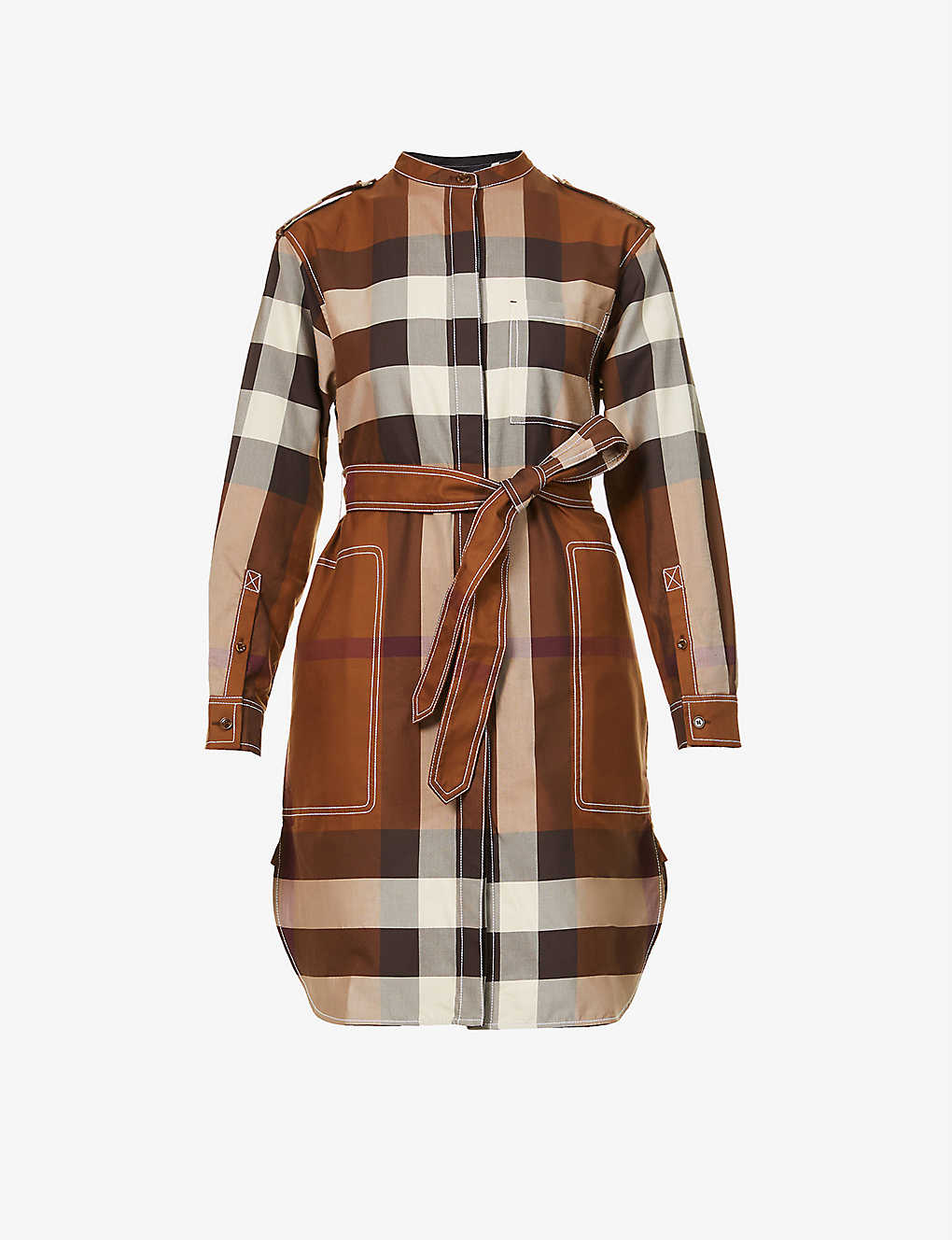 BURBERRY Aurelia Checked Cotton Midi Dress in DARKBIRCHBROWNCHK Endource