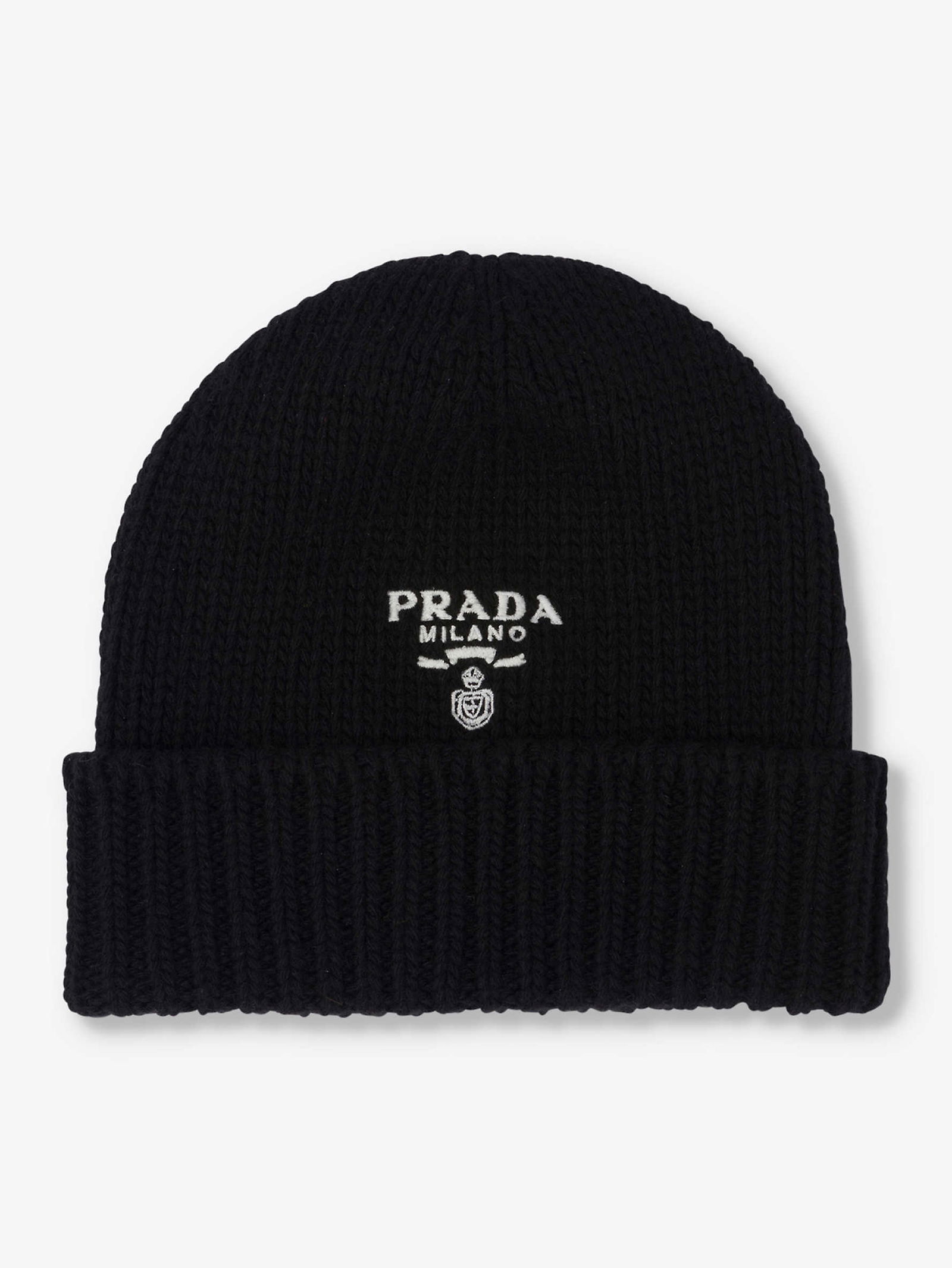 Prada Wooly Hat Mens Designer PRADA Logo-Embroidered Ribbed
