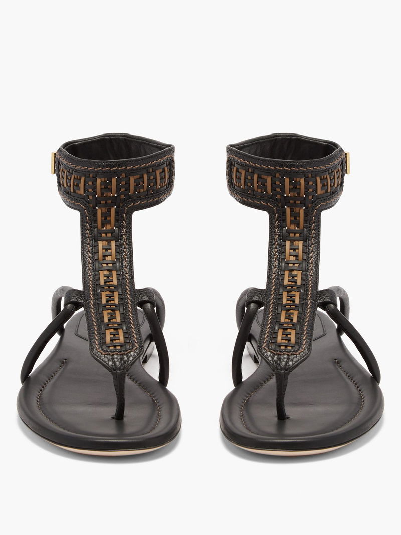FENDI FF-Woven Leather Sandals endource