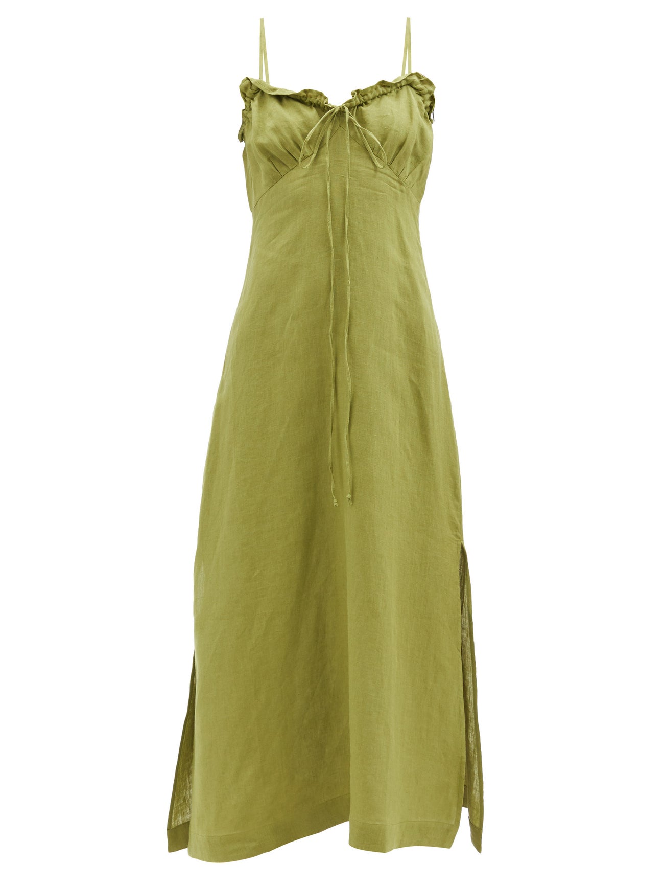 CASA RAKI Selina Organic-Linen Voile Dress in Green | Endource