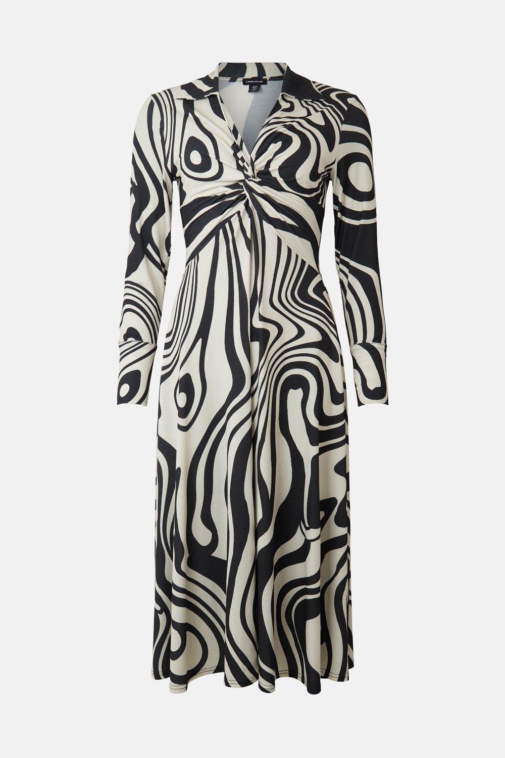 KAREN MILLEN Mono Printed Jersey Twist Knot Midi Dress | Endource