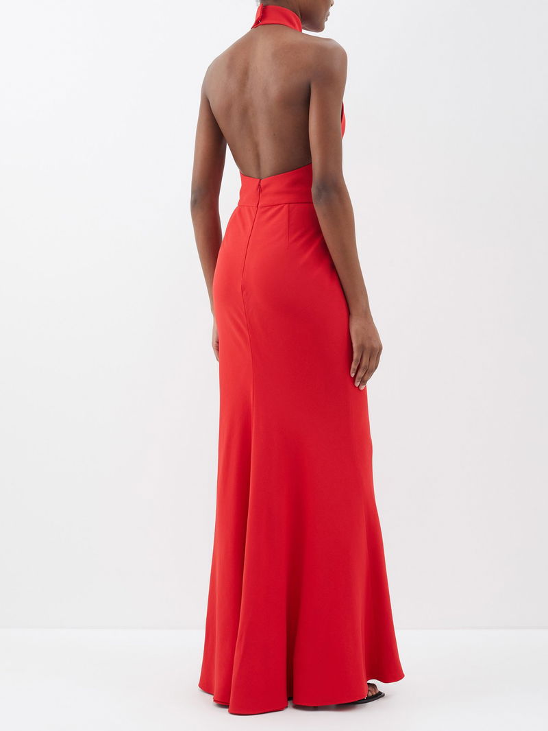 ALEXANDER MCQUEEN Open-Back Halterneck Crepe Gown | endource