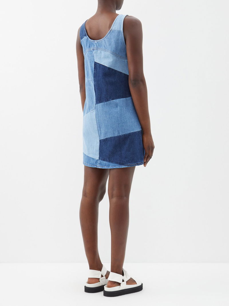 white christmas dresses Vintage Jean Paul Gaultier Frayed Denim Patches Dress – Recess