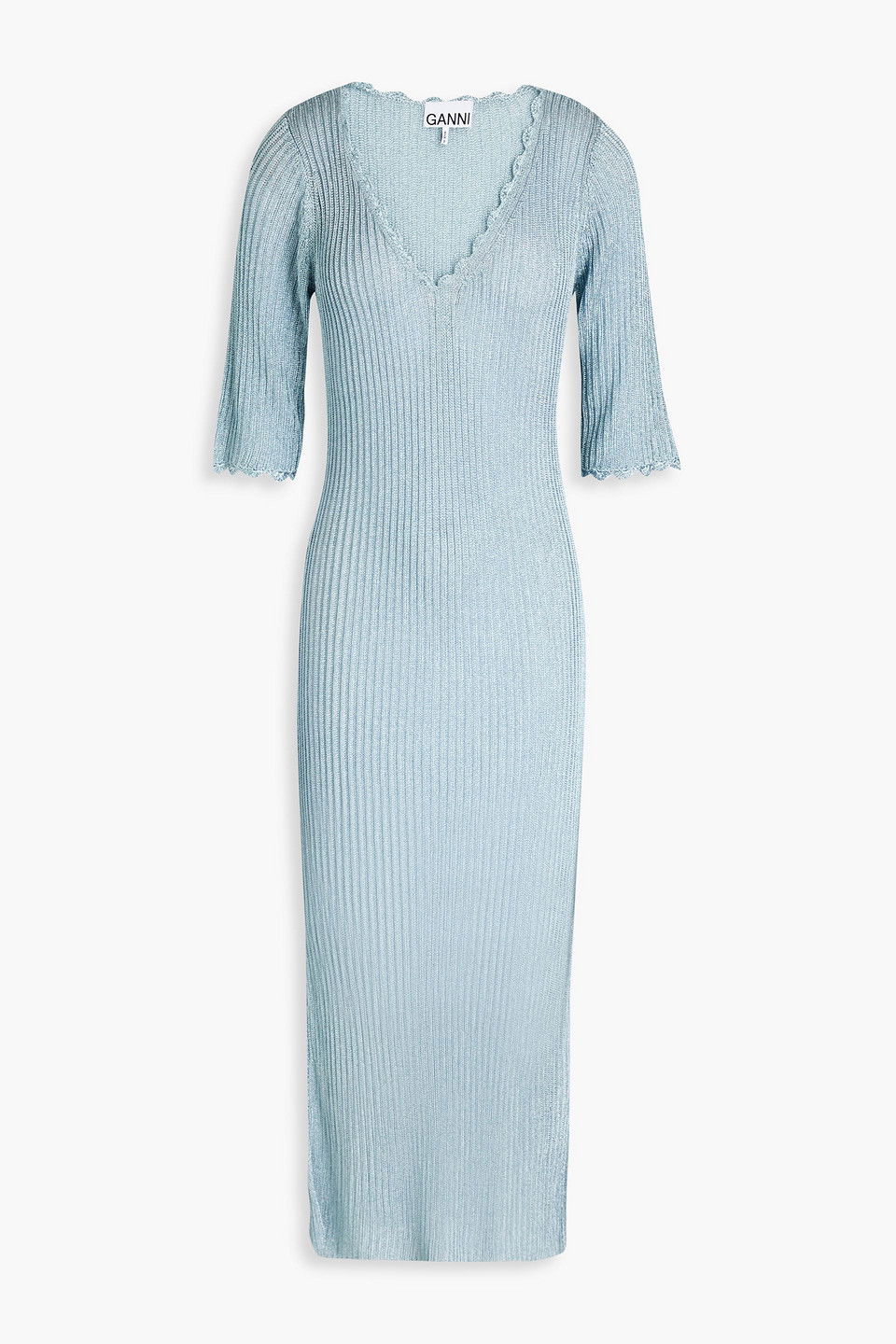 open lace back dress GANNI | Ribbed Knitted Halterneck Midi Dress