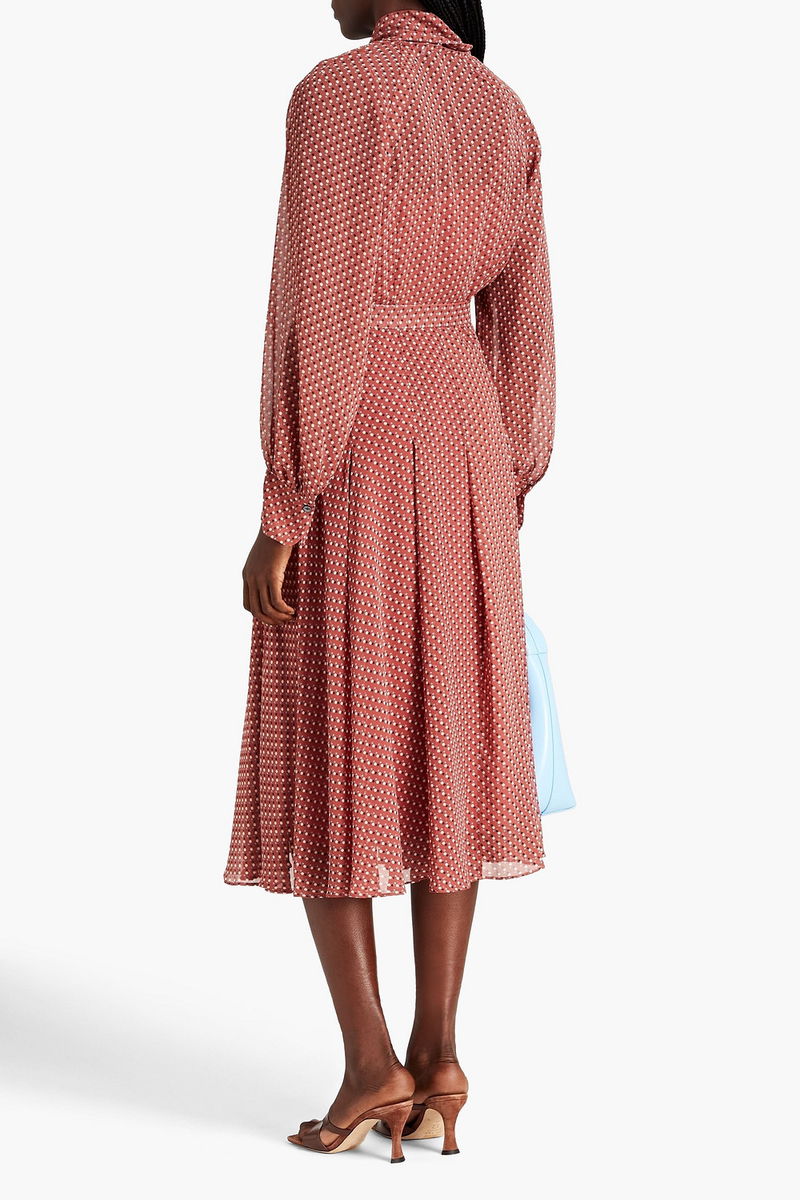 EQUIPMENT Pascale PussyBow PolkaDot SilkCrepon Midi Dress Endource