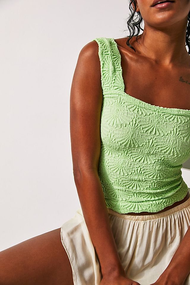 Intimately Free People Satin Green Lace Crop Tank Top Cami Tie S 