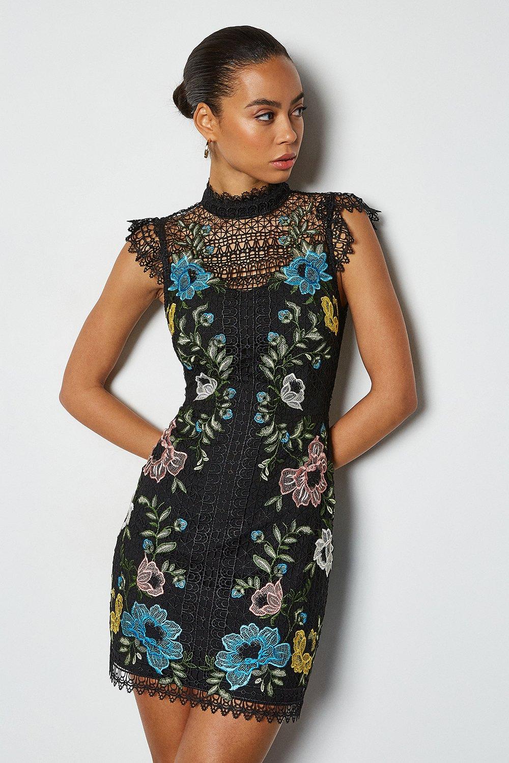 chinese dress ladies KAREN MILLEN BLACK & COPPER EMBROIDERED FLORAL DRESS SIZE 10 – Whispers  Dress Agency