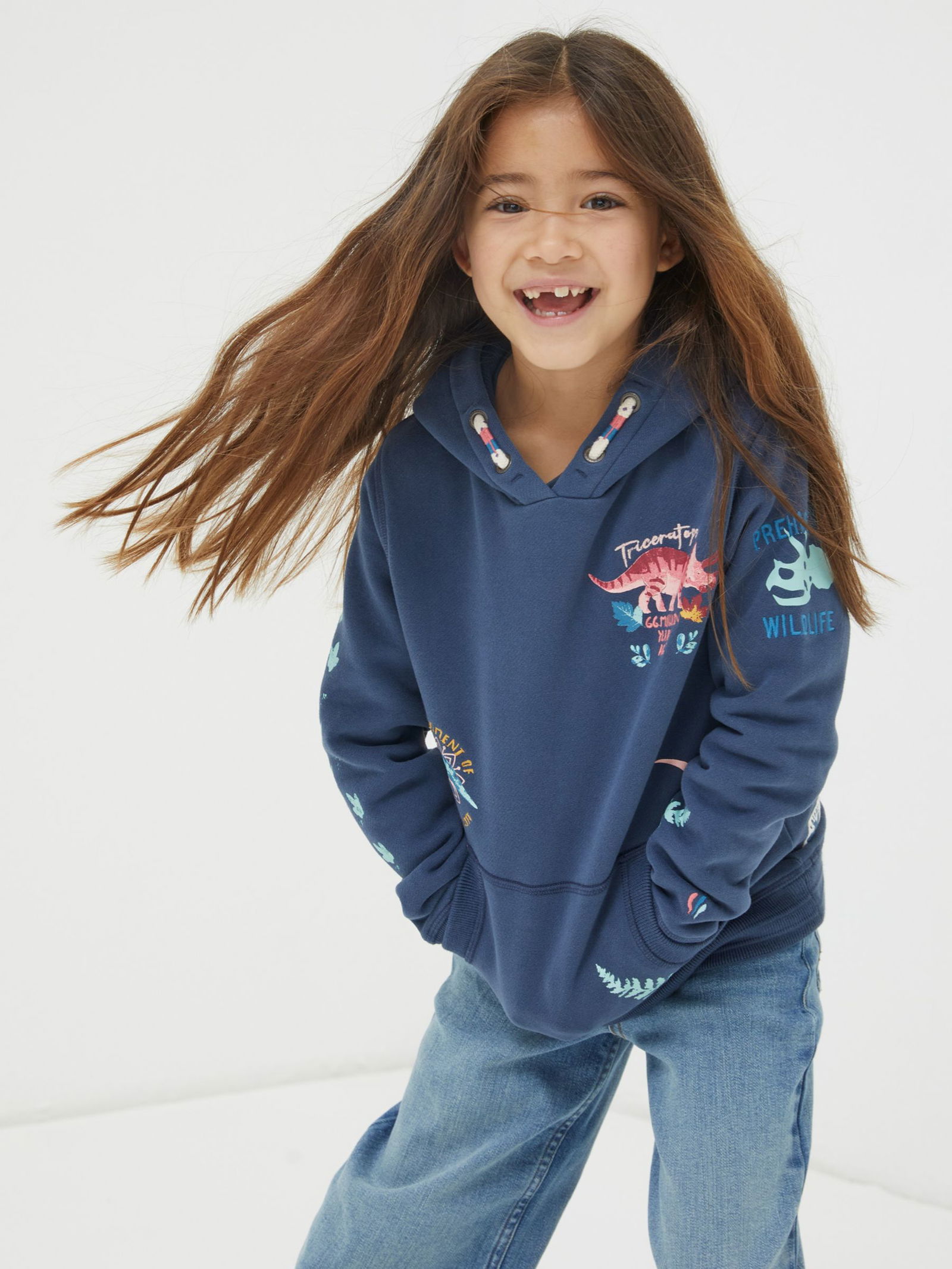 FATFACE Kids' Dinosaur Graphic Hoodie | Endource