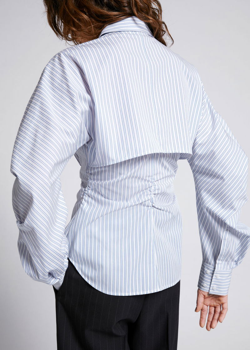  OTHER STORIES Sculpted Puff Sleeve Shirt in White Striped