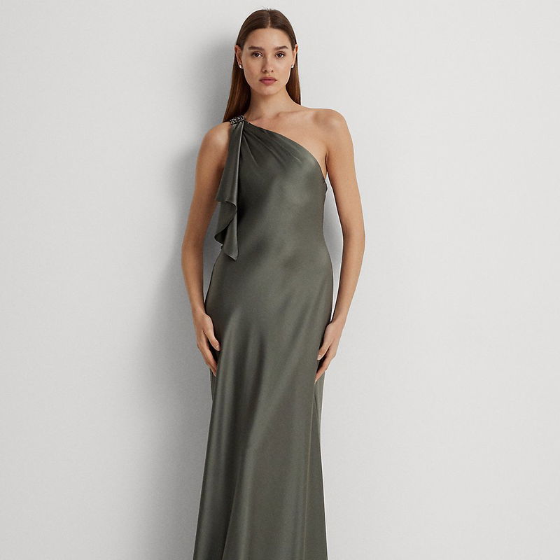 LAUREN RALPH LAUREN Satin Charmeuse One-Shoulder Gown | endource