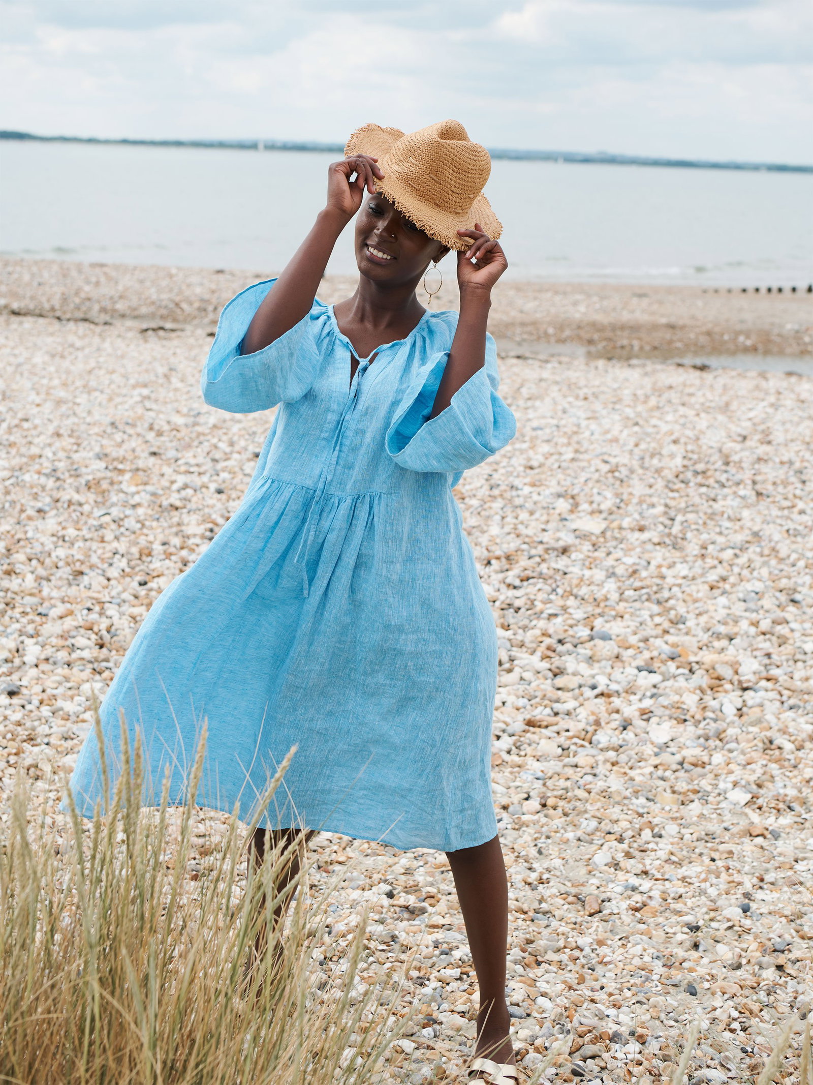 elizabeth linen dress Georgia Midi in Midweight Linen