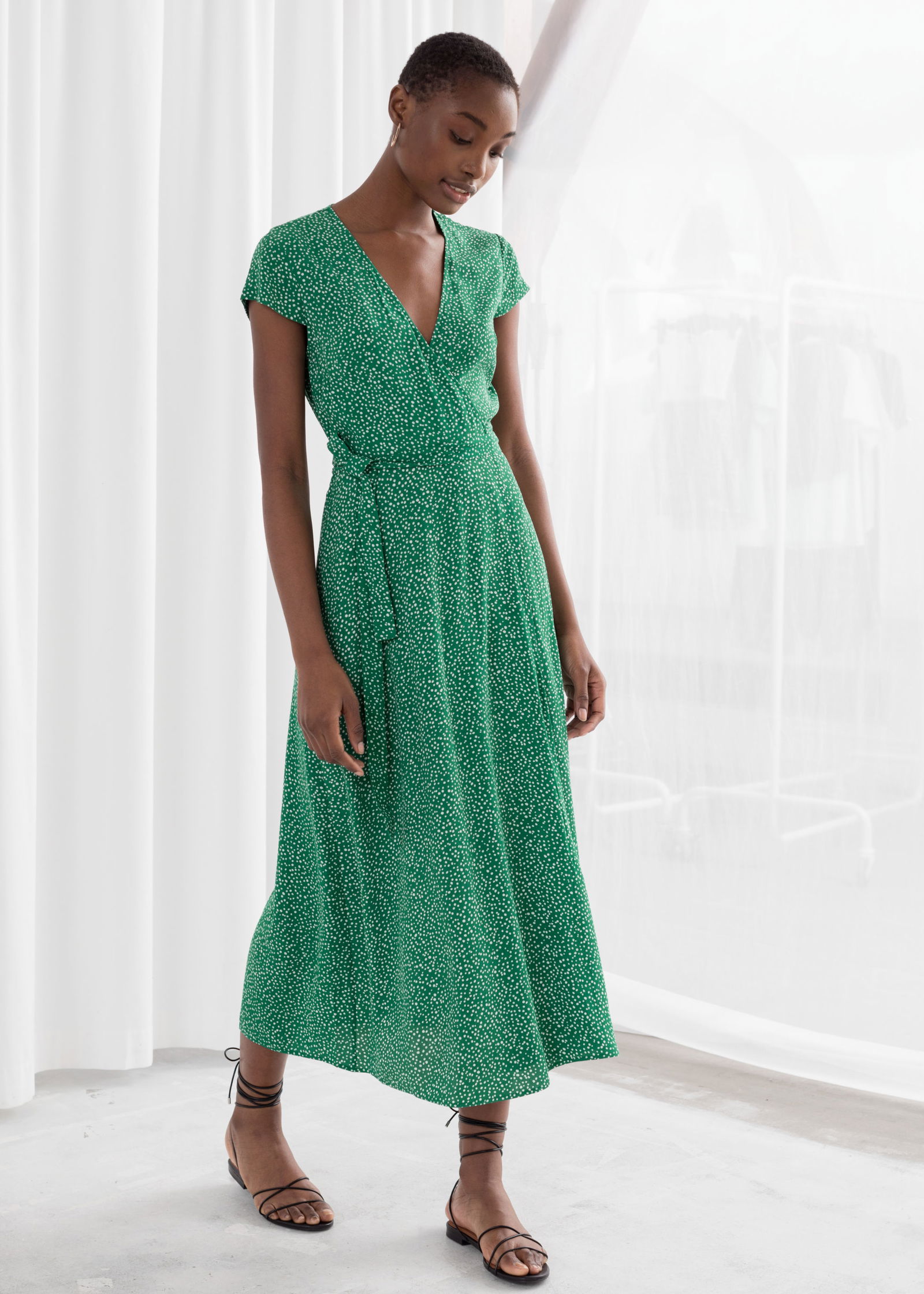 slim fit dress slacks Jenny Green Polka-Dot Wrap Dress w/ Ruffles main image 1
