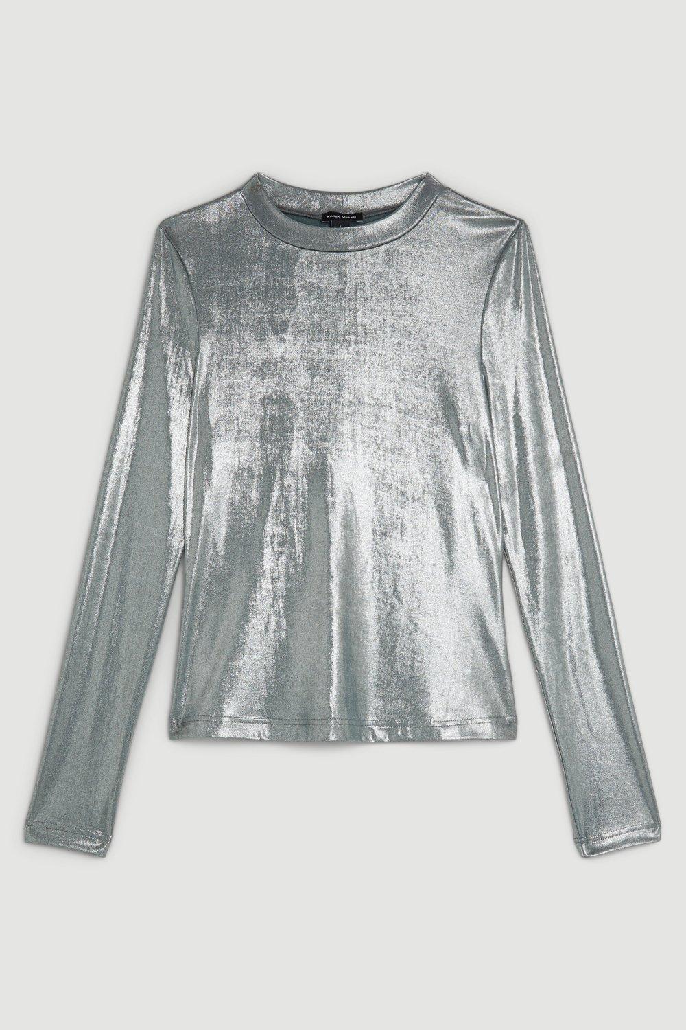 Metallic Silver Long Sleeve T Shirt Paco Rabanne H&M Men's Silver - Main Image