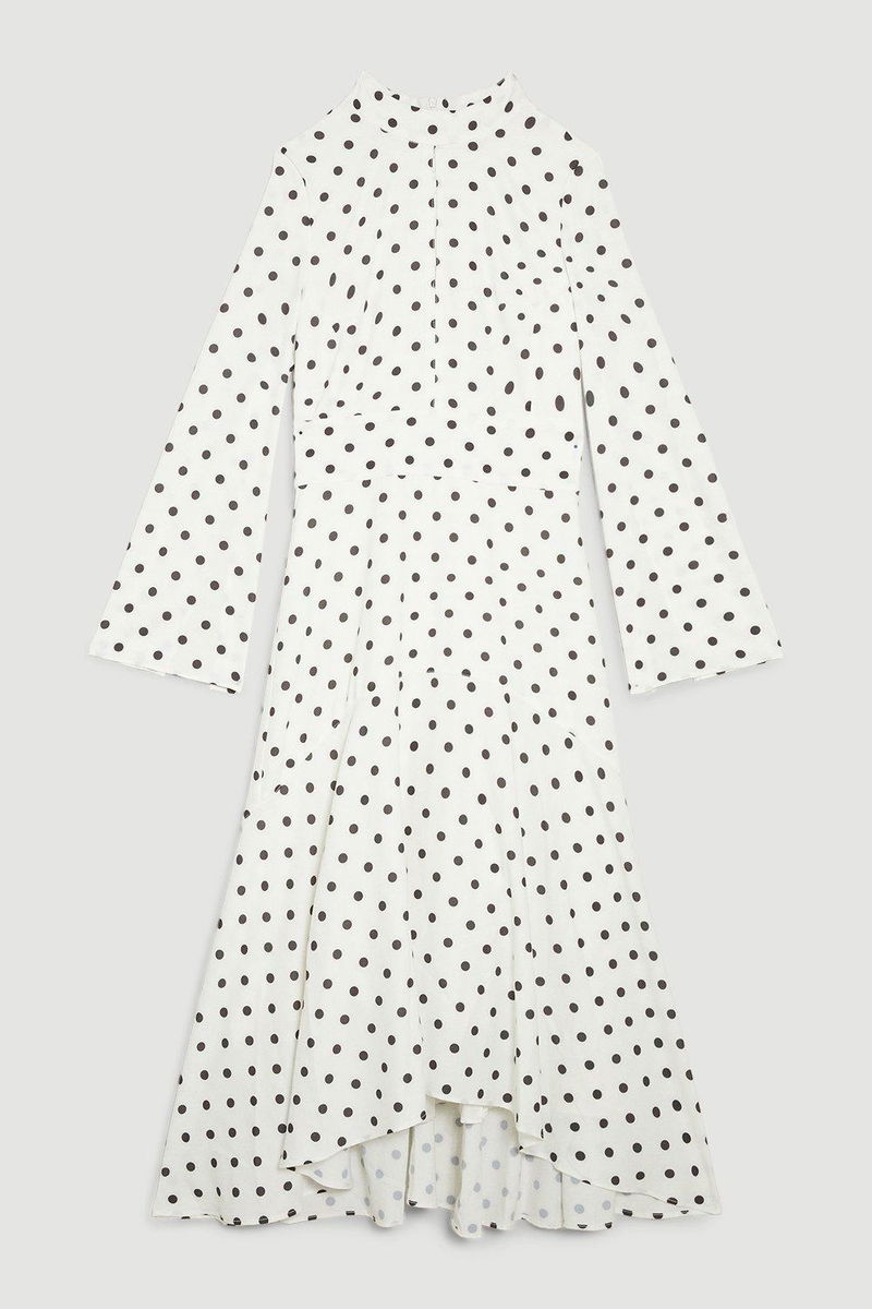 KAREN MILLEN High Low Hem Mono Spot Midi Dress in Mono | Endource