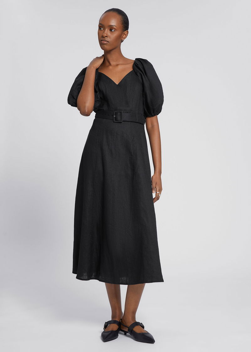 OTHER STORIES Linen Puff Sleeve Midi Dress endource
