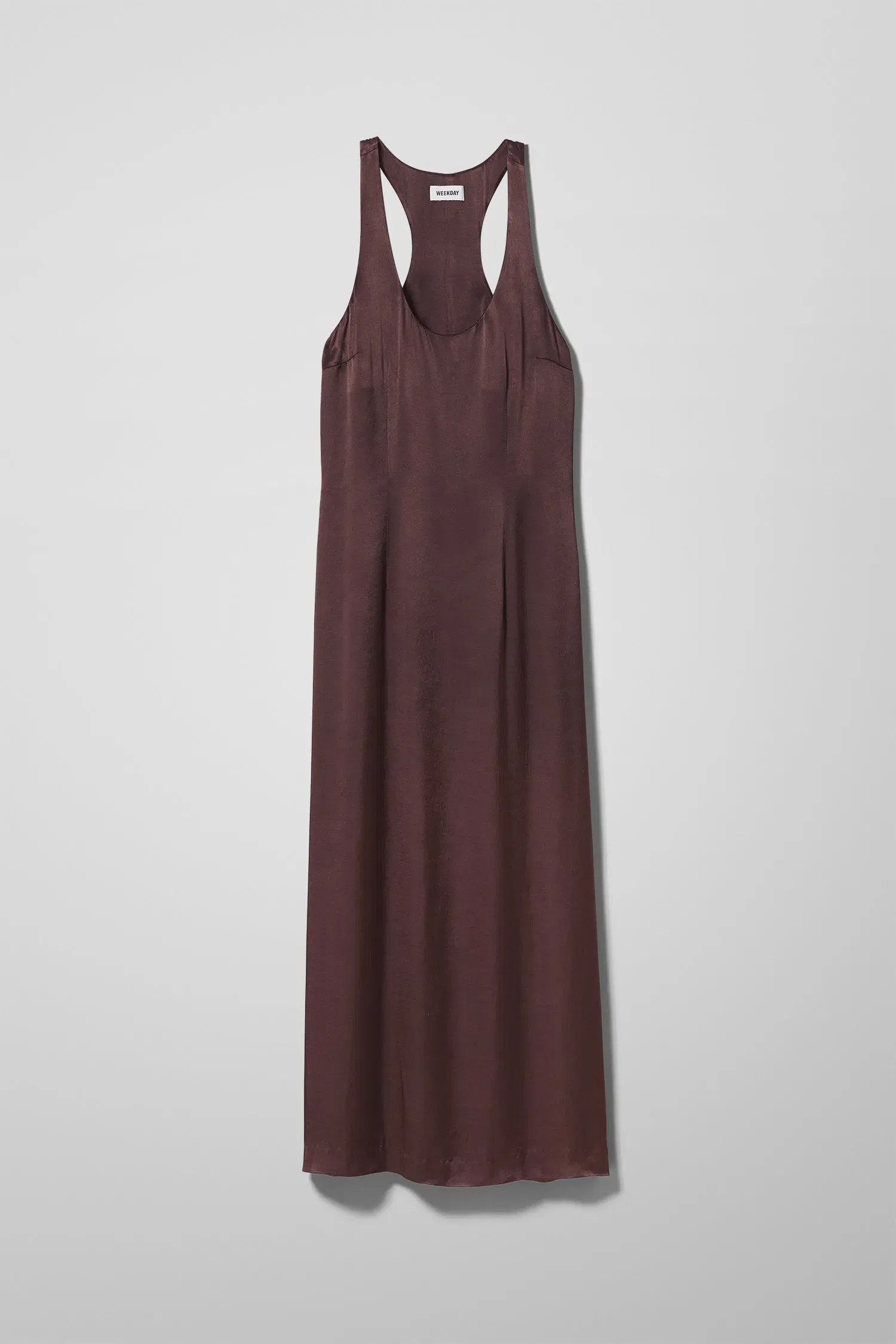 weekday satin dress Weekday boat neck bias cut satin maxi dress in dark mole