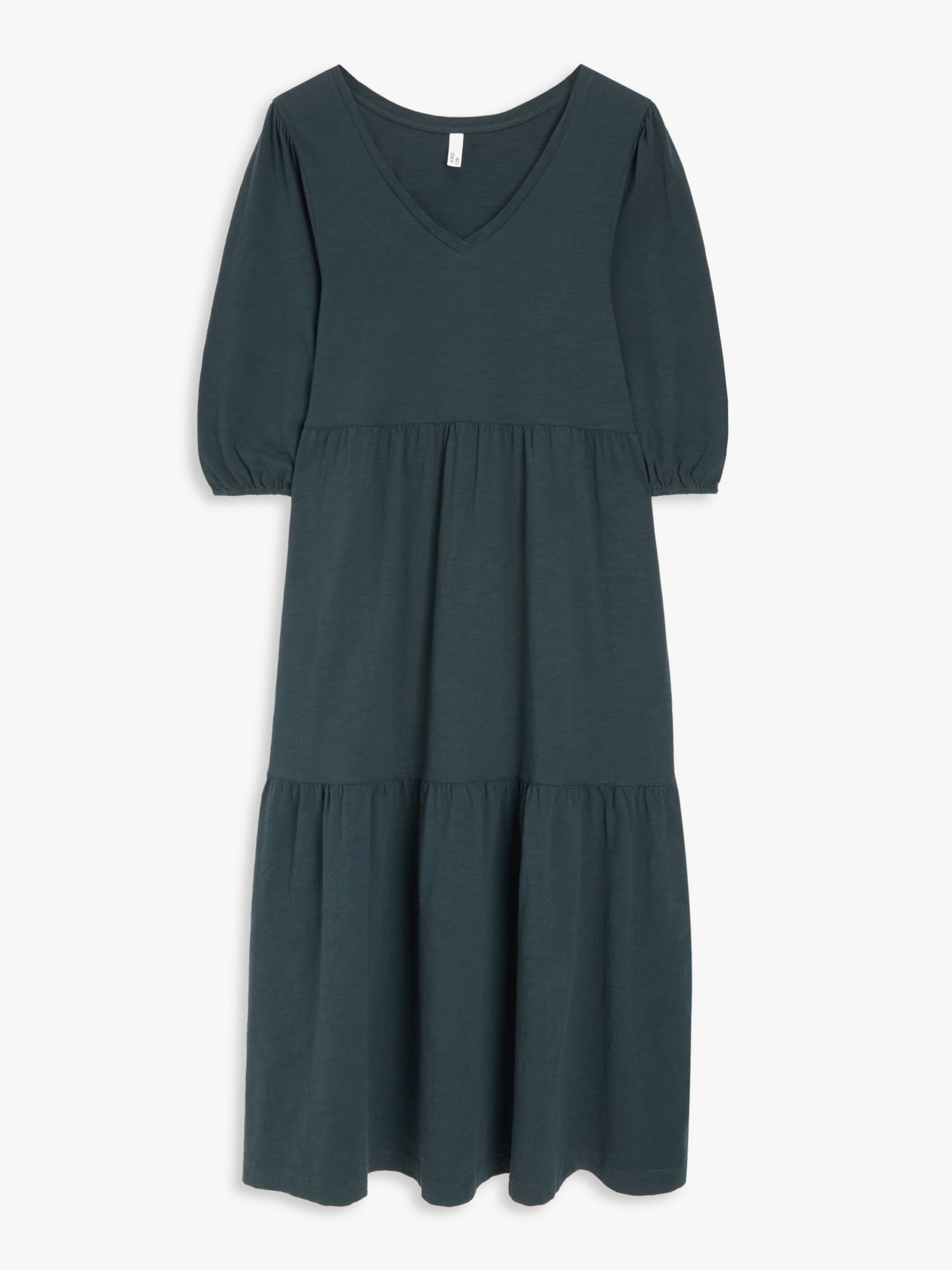 Ellerie Midi Dress in Navy and Cream Leaf Print
