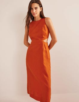 BODEN Cut Out Linen Midi Dress | endource