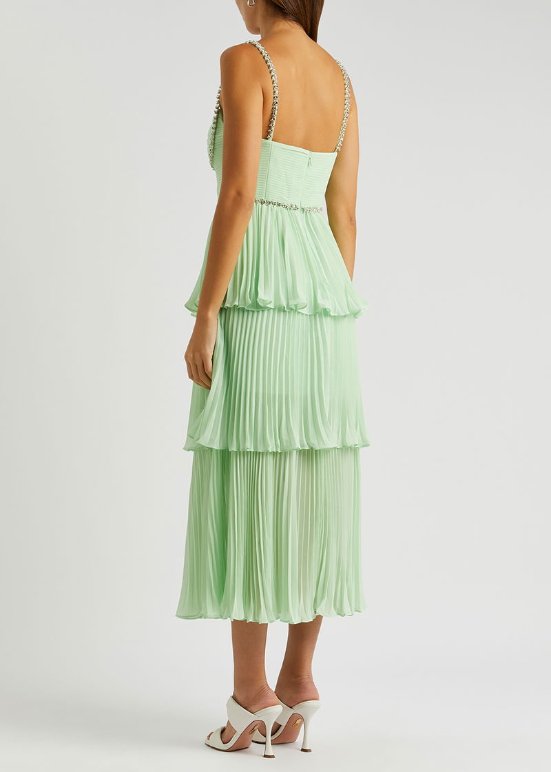 open lace back dress Blue Pleated Chiffon Dress – self-portrait-US main image 0