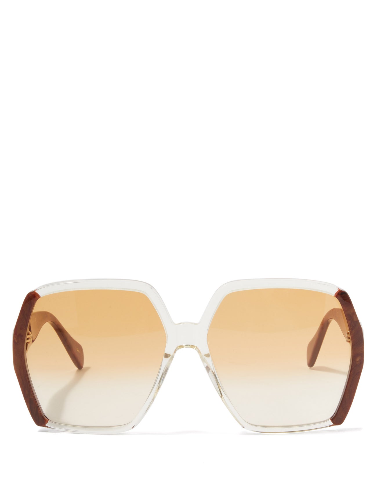 ?HP?Gucci hexagon oversized sunglasses GUCCI EYEWEAR Hexagon-frame gold-tone sunglasses | NET-A-PORTER main image 2