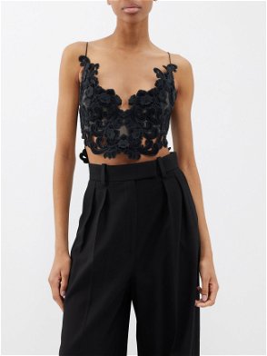 SIMKHAI Shirley Lace Bustier Crop Top in Black