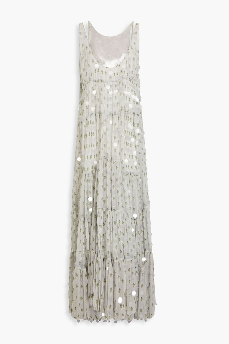 VALENTINO GARAVANI Sequin-embellished floral-print silk-chiffon gown |  endource