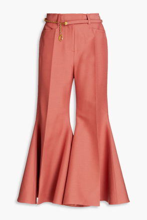 Ribbed-knit wool-blend flared pants in red - Victoria Beckham