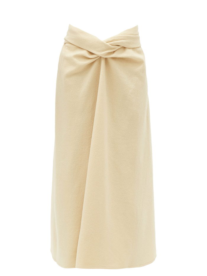 LEMAIRE Draped Wool-Jersey Midi Skirt in Ivory | Endource