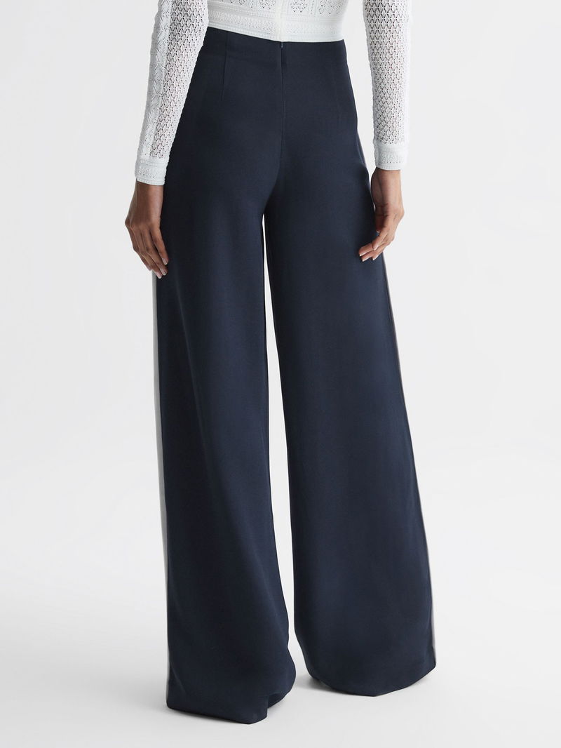 REISS Lina High Rise Wide Leg Trousers in Navy | Endource