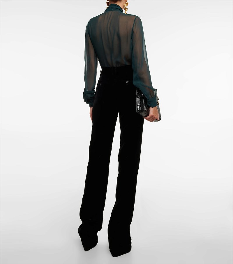 High-rise straight velvet pants in black - Saint Laurent