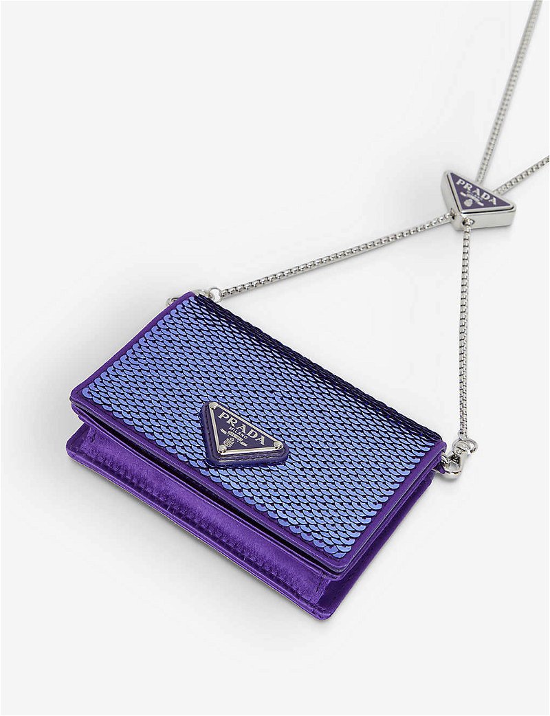 Prada Crystal-embellished Satin Chain Card Holder