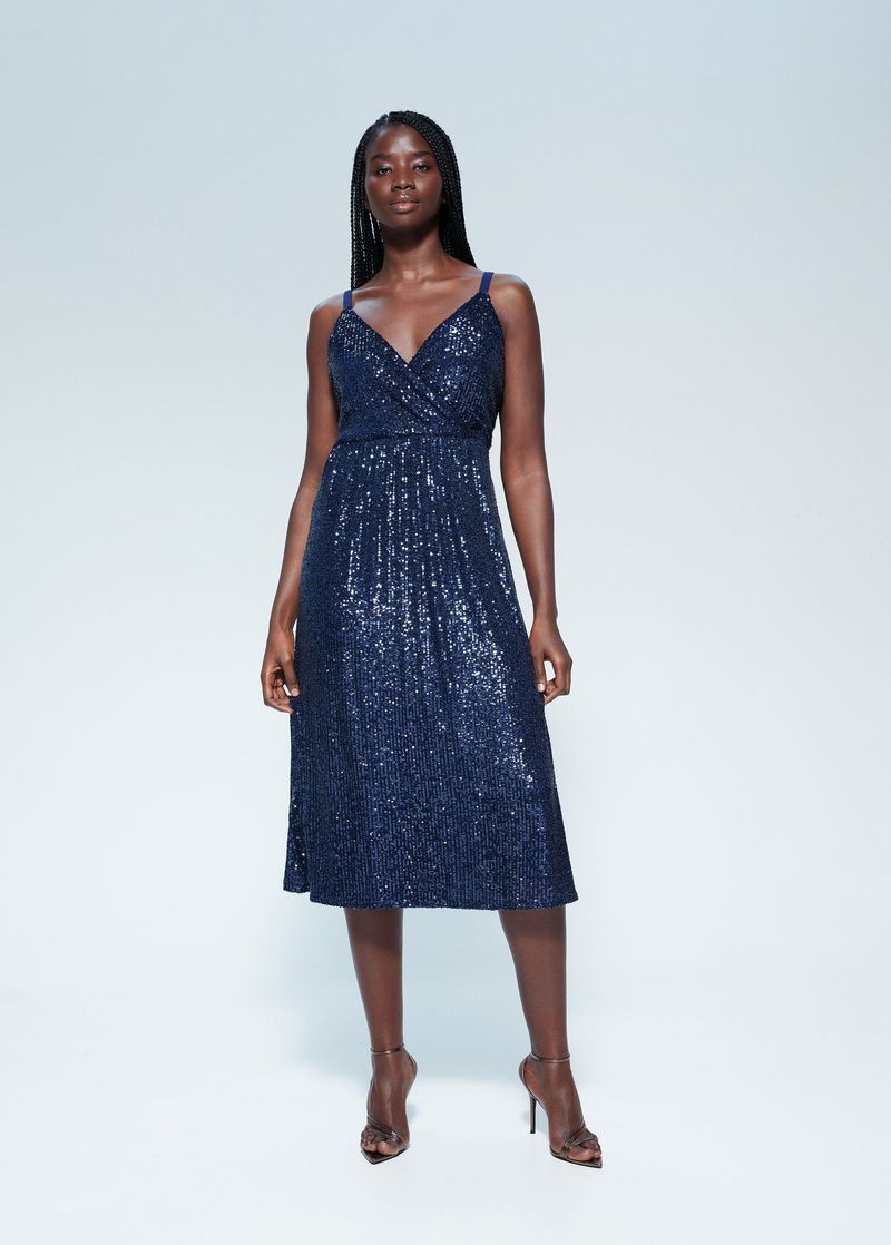 mango navy sequin dress MANGO TEEN - Long-sleeved sequin dress navy - M