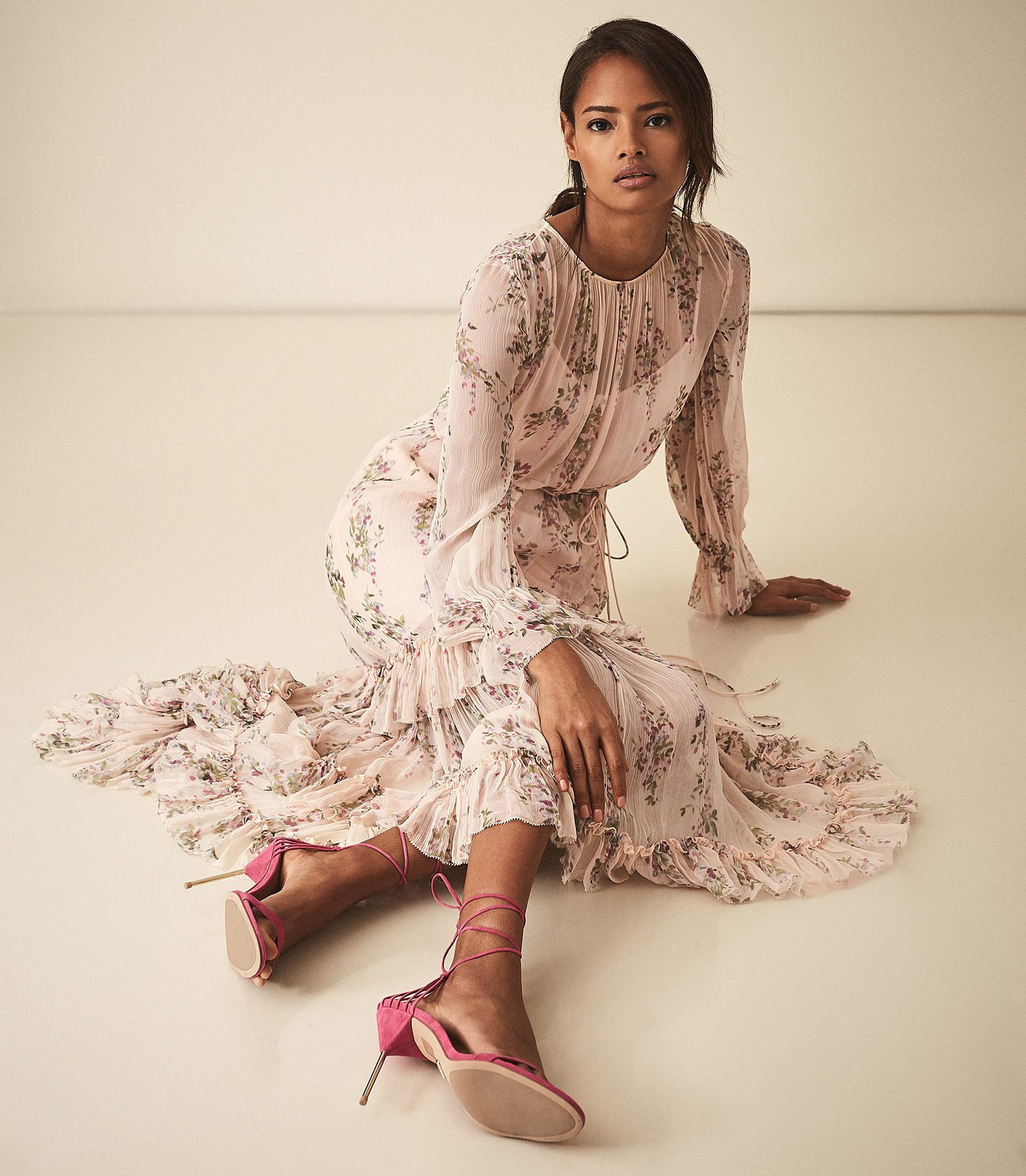 REISS Amber Floral Printed Midi Dress | endource