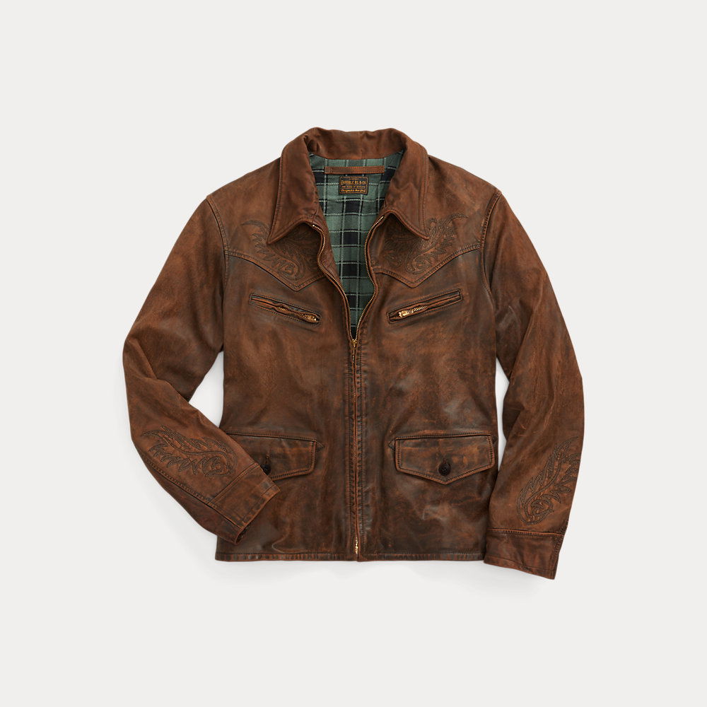 RALPH LAUREN RRL Embroidered Leather Jacket in Brown | Endource