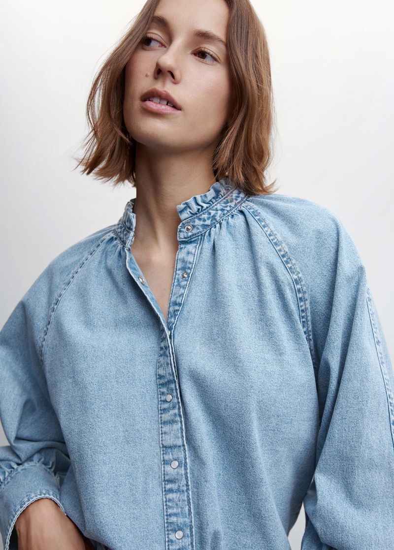 MANGO Puffed Sleeves Denim Shirt in Light Blue | Endource