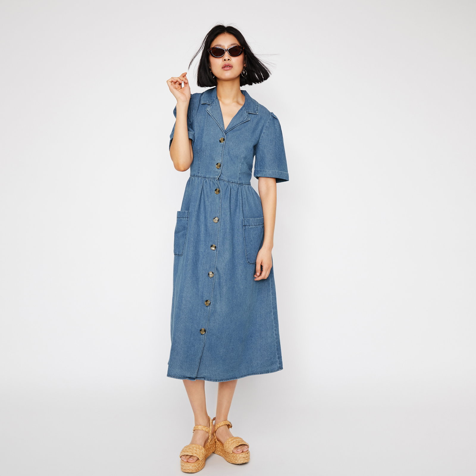 39% off WAREHOUSE Denim Button Midi Dress
