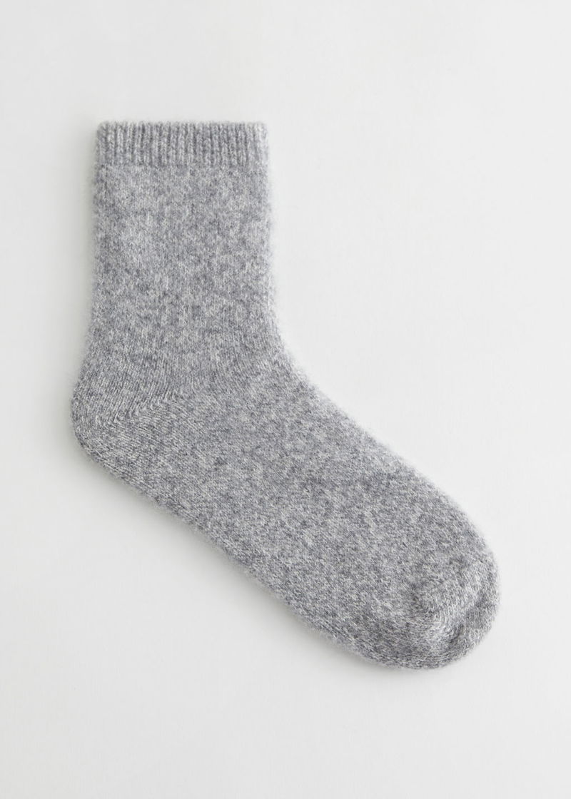 Soft White, Ribbed Cashmere Socks