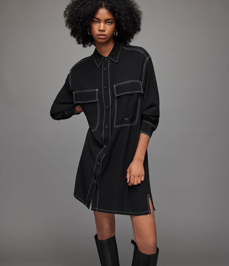 all saints black shirt dress Heartfelt Relaxed Fit Mini Dress Washed Black