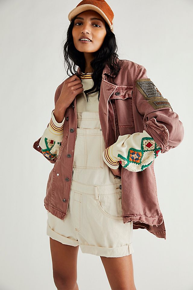 FREE PEOPLE Embellished Military Shirt Jacket endource