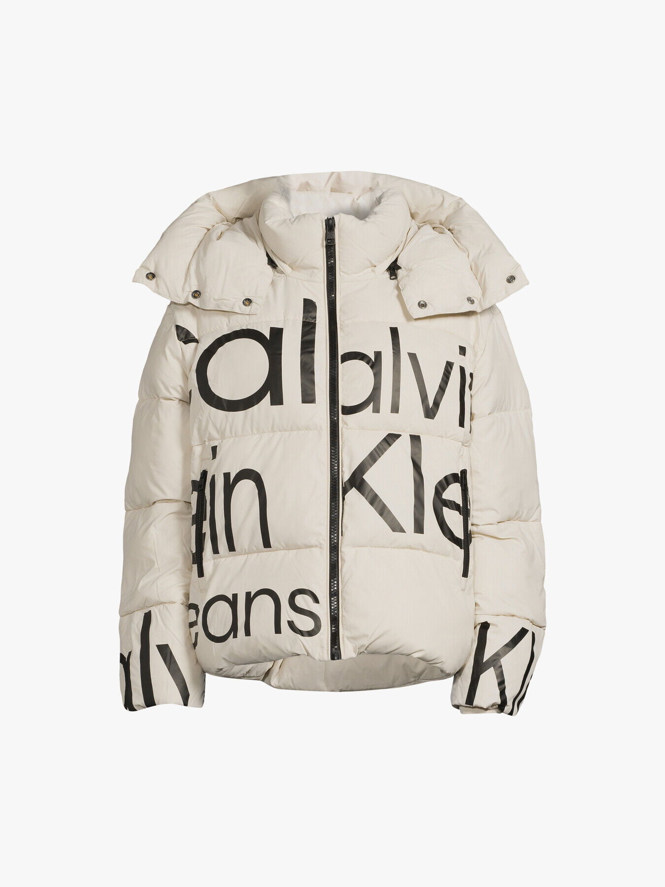 Calvin Klein Bold Disrupted Logo Puffer In Eggshell Ck Black Endource