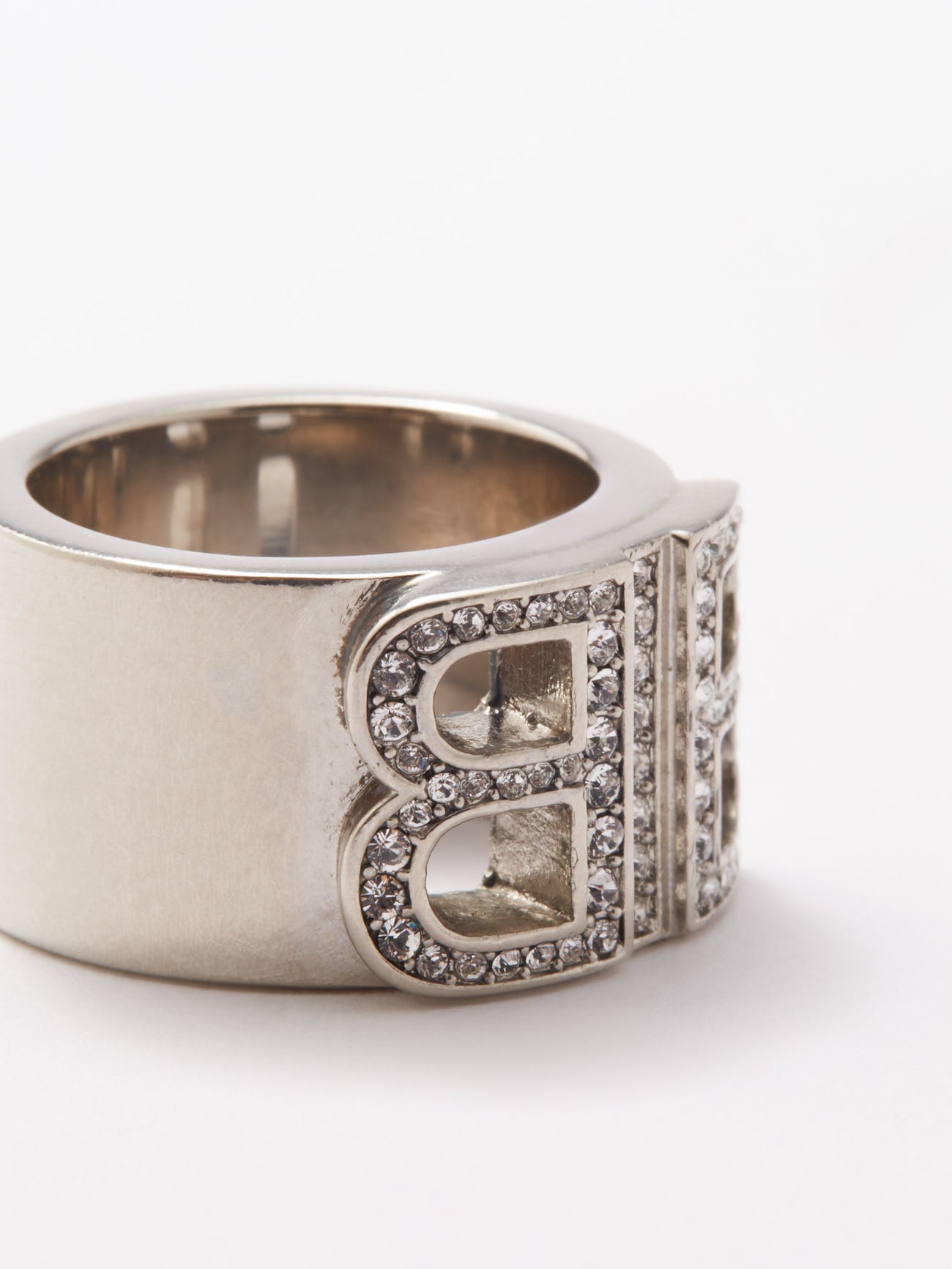 BALENCIAGA BB-Logo Crystal-Embellished Ring | endource