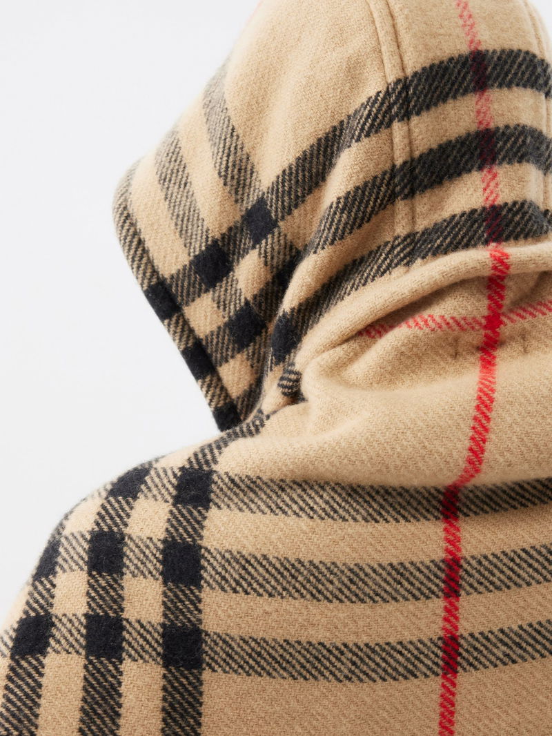 BURBERRY Checked Wool-Blend Hooded Scarf endource