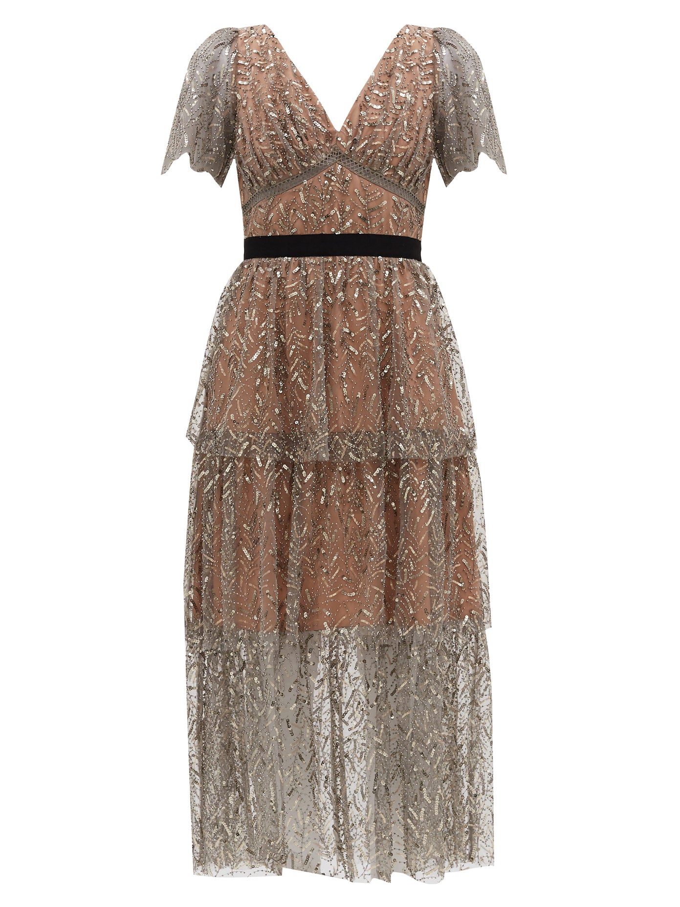 self portrait brown sequin dress self-portrait - Brown Rhinestone Racer Back Maxi Dress