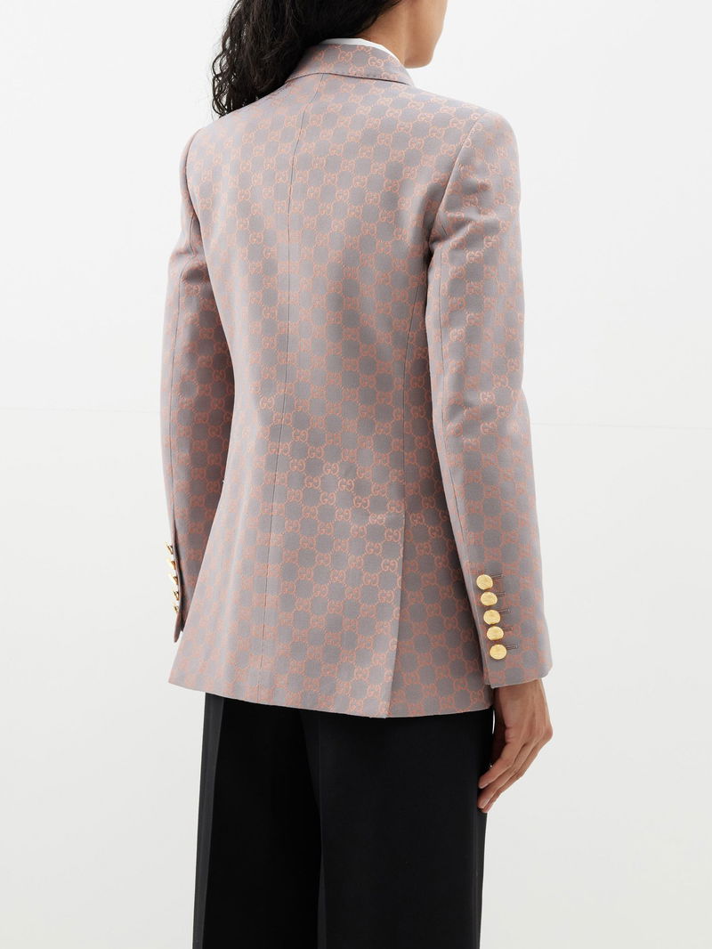 Gucci GG-jacquard Double-Breasted Blazer Grey