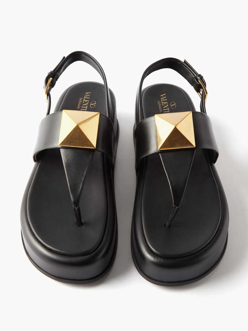 All Black Pyramid Stud Women's Leather Flatform Sandal