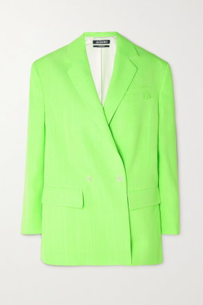 Bright green oversized blazer with a peaked lapel