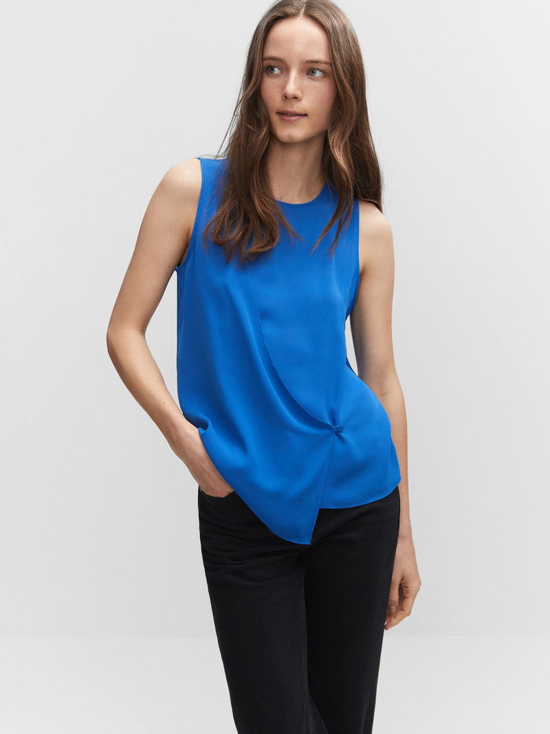 MANGO Drape Detail Sleeveless Blouse in Blue | Endource