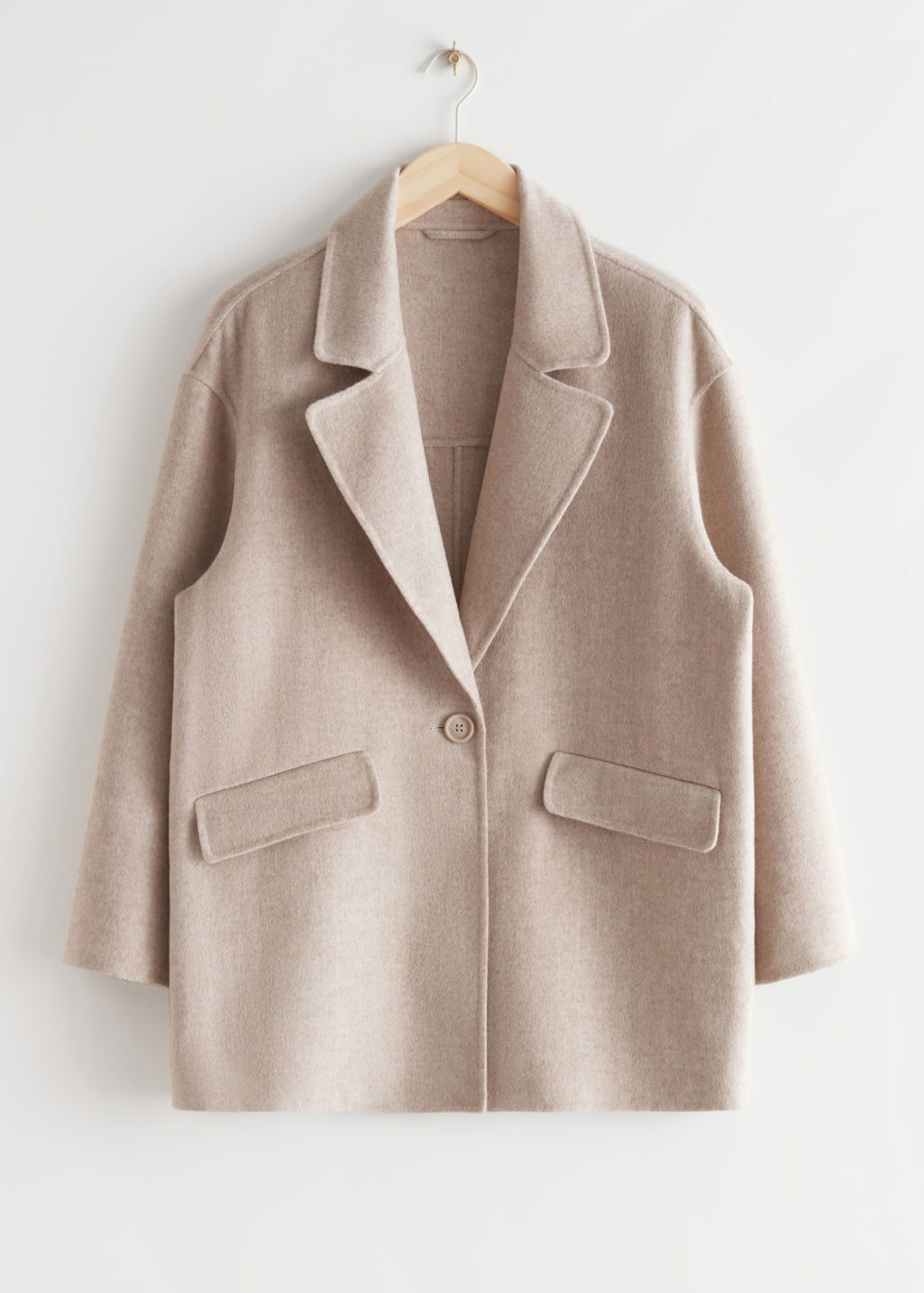  OTHER STORIES Single Button Wool Coat in Beige