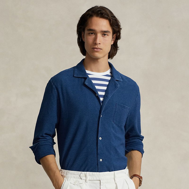 POLO RALPH LAUREN Indigo-Dyed Mesh Camp Shirt endource